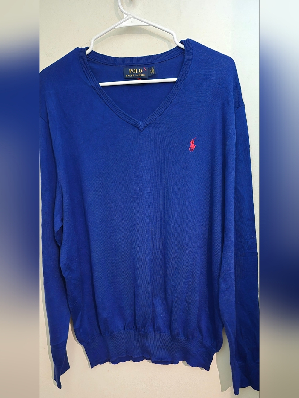 Polo by Ralph Lauren Men's Royal Blue V-Neck Sweater Sz.L